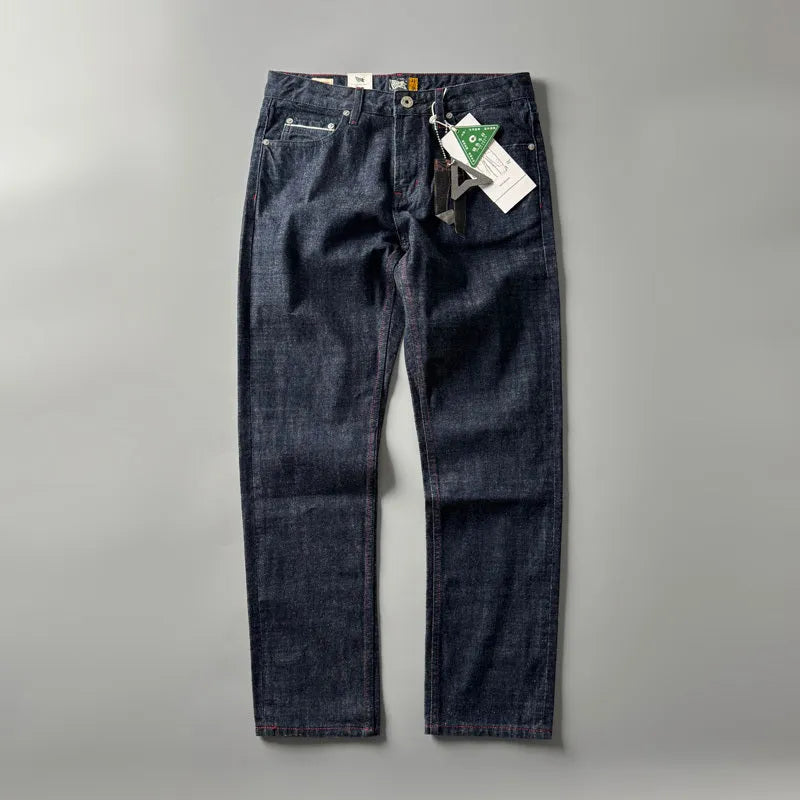 Men's straight leg American retro style jeans in primary colour denim fabric
