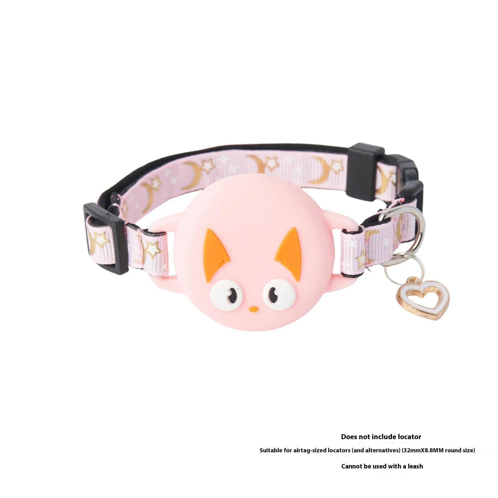 Adjustable plastic cat collar with silicone Apple AirTag protective case in pink colour.
