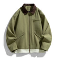 Men's retro workwear jacket with contrast lapels in loose autumn style