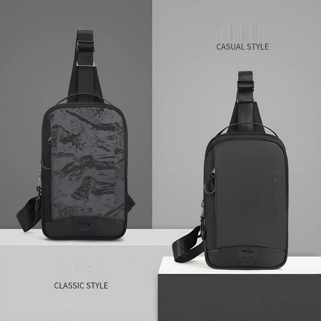 Men's casual black TPU camouflage chest bag with single shoulder strap and soft handle