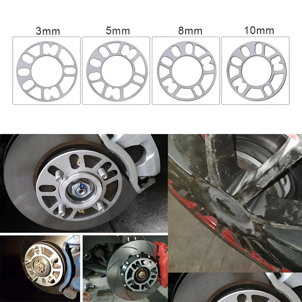 Automotive wheel hub widening gasket set for brake caliper clearance with thickness options