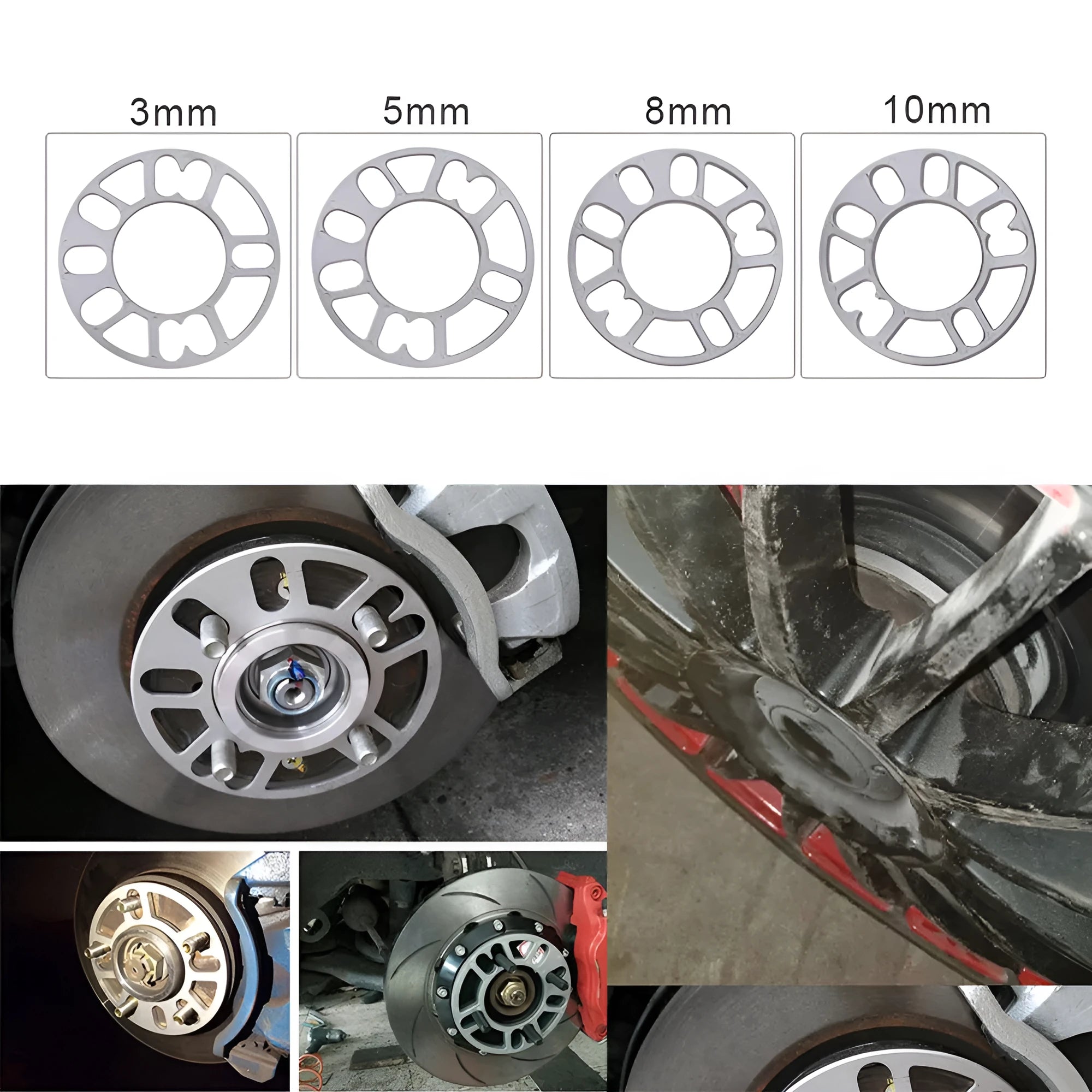 Automotive wheel hub widening gasket set for brake caliper clearance with thickness options