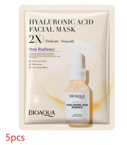 Single-use facial sheet mask with gel serum, shown in Centella, Collagen, Hyaluronic Acid or Vitamin C variants.
