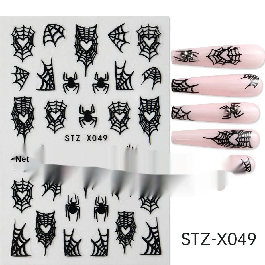 Cartoon nail art stickers with black and silver strip love pattern design