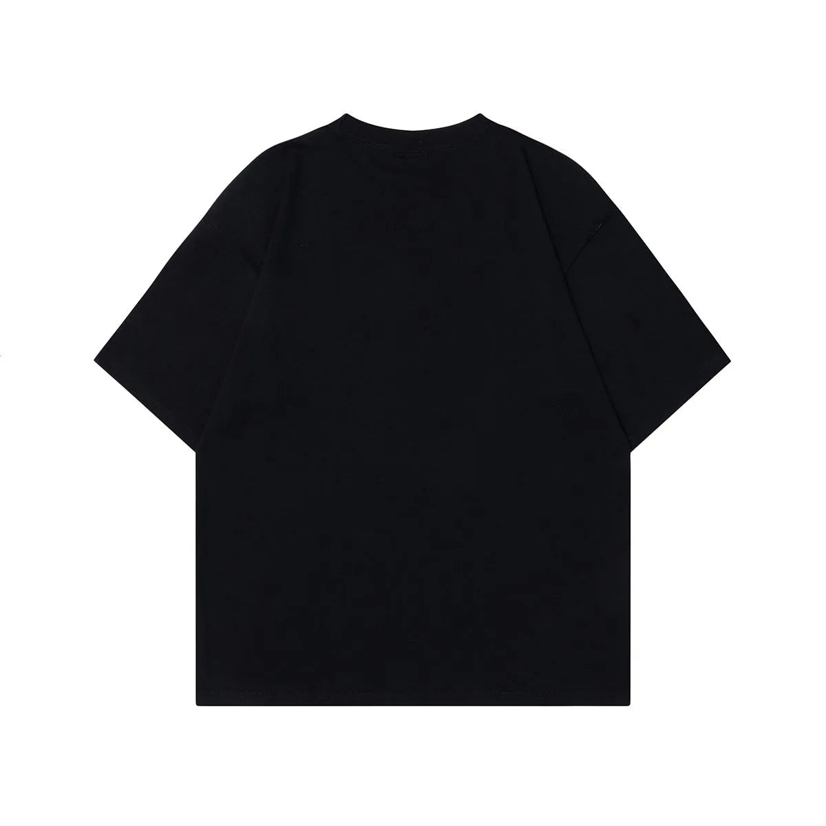 Men's black loose-fit cotton T-shirt featuring a retro character design print on the front.