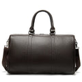 Men's black leather tote bag with single shoulder strap showing 44cm length dimension