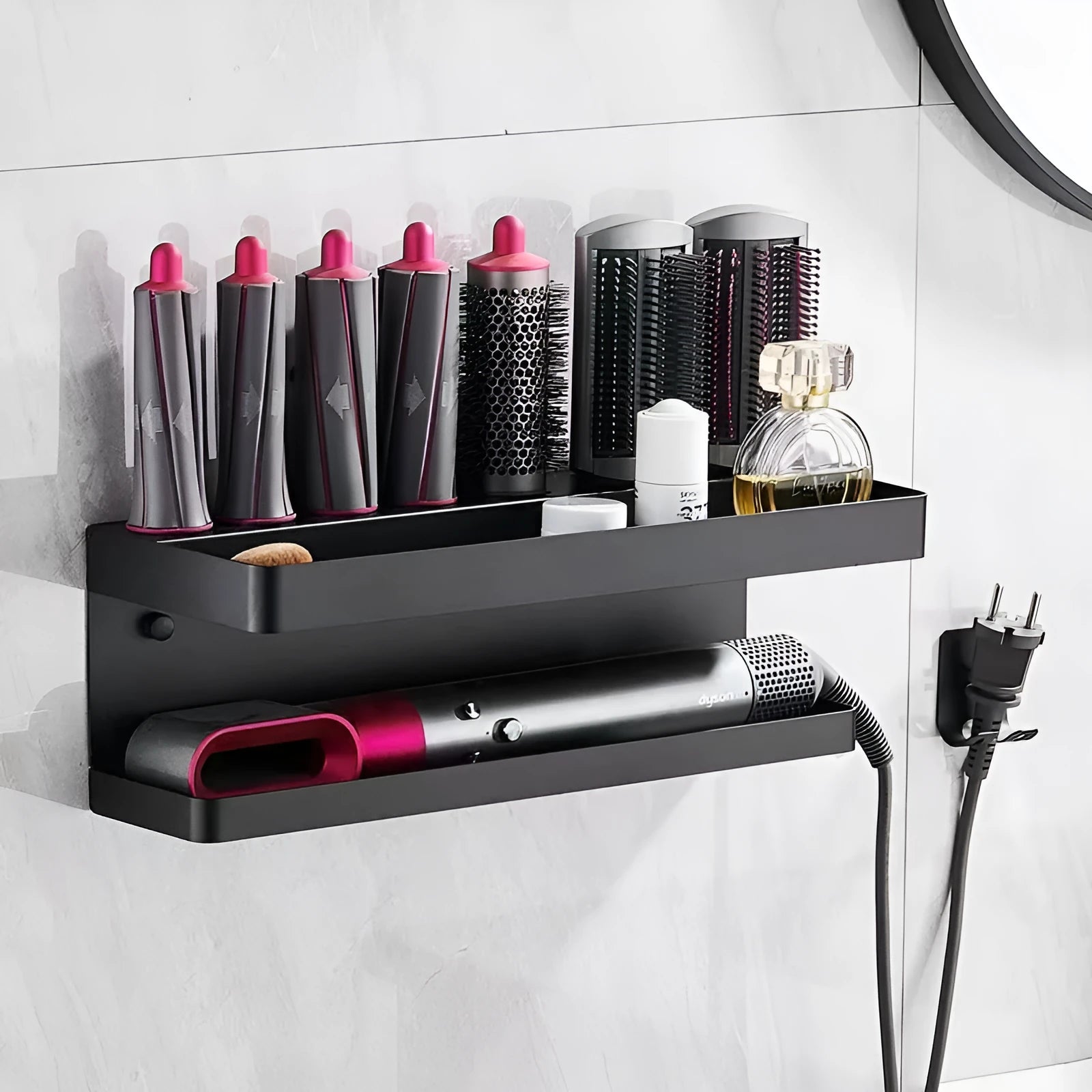 White double-layer bathroom storage rack for Marcel wavers with punch-free installation