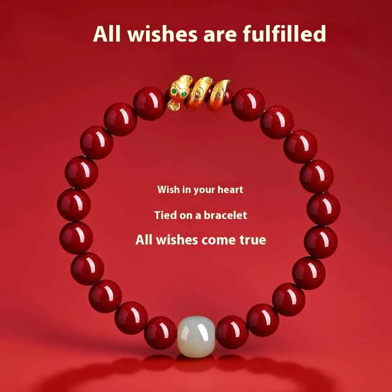 Handmade Chinese-style cinnabar bracelet with snake beads for Year of Snake body protection.