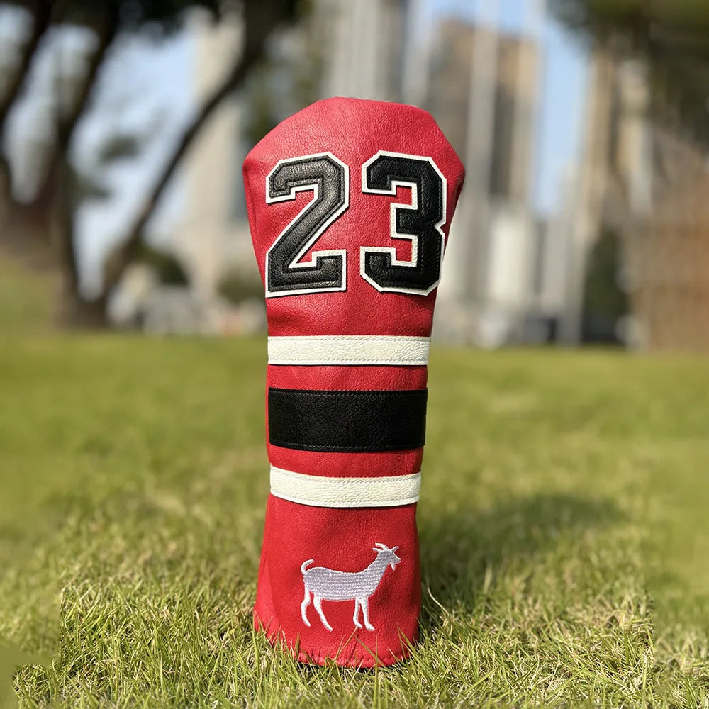 Ram golf headcover set showing chicken leg, 1, 3, 5, UT, and square putter covers in chosen colour.