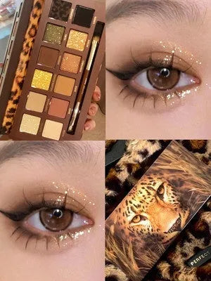 Explorer twelve-colour animal-themed pressed powder eyeshadow palette open showing matte and shimmer shades