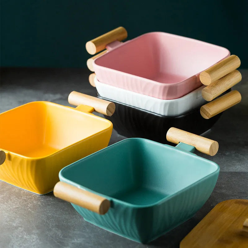 Porcelain ceramic bowl with matching lid in irregular shape design