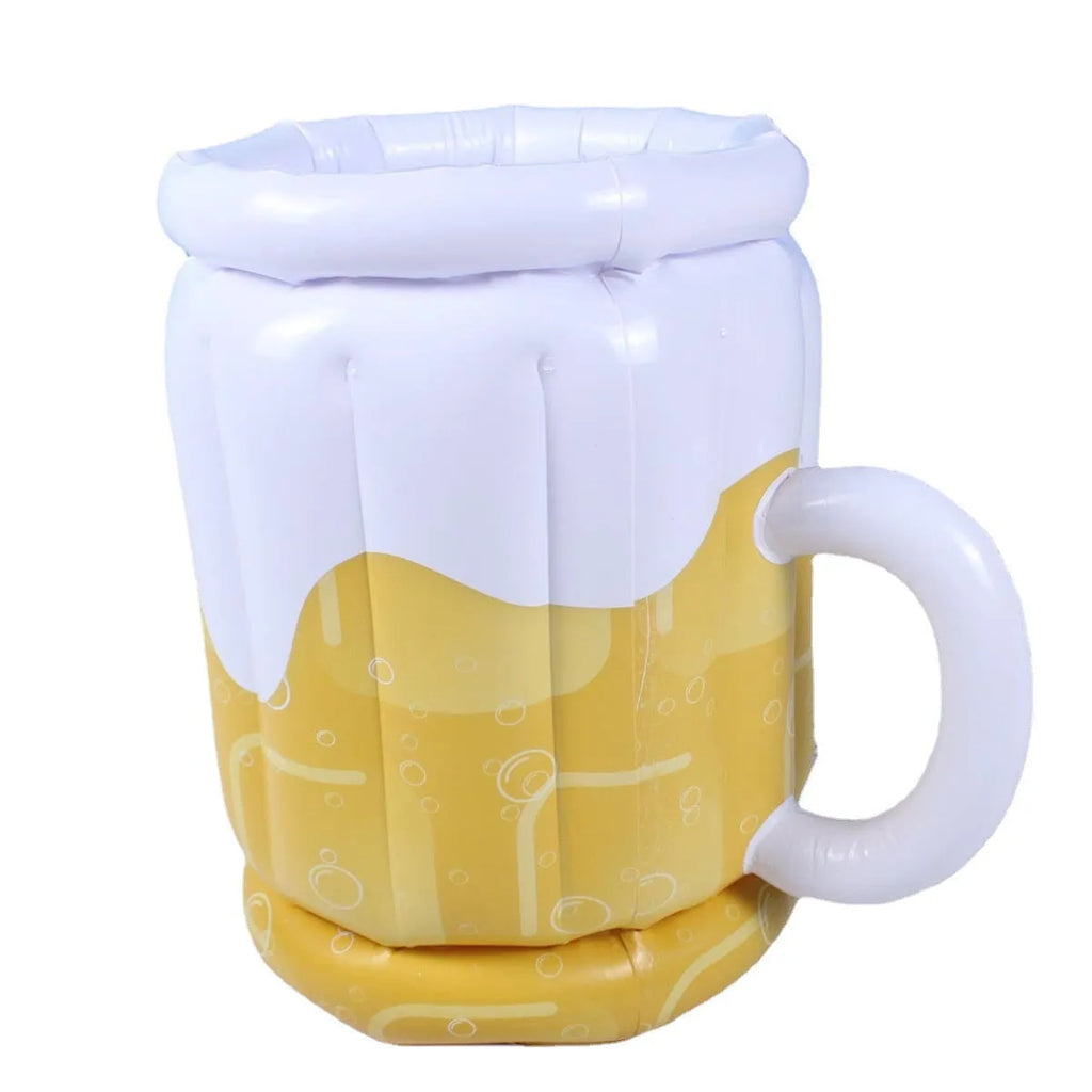 Yellow inflatable beer mug cooler pool float, 44cm x 32cm PVC drink holder for parties