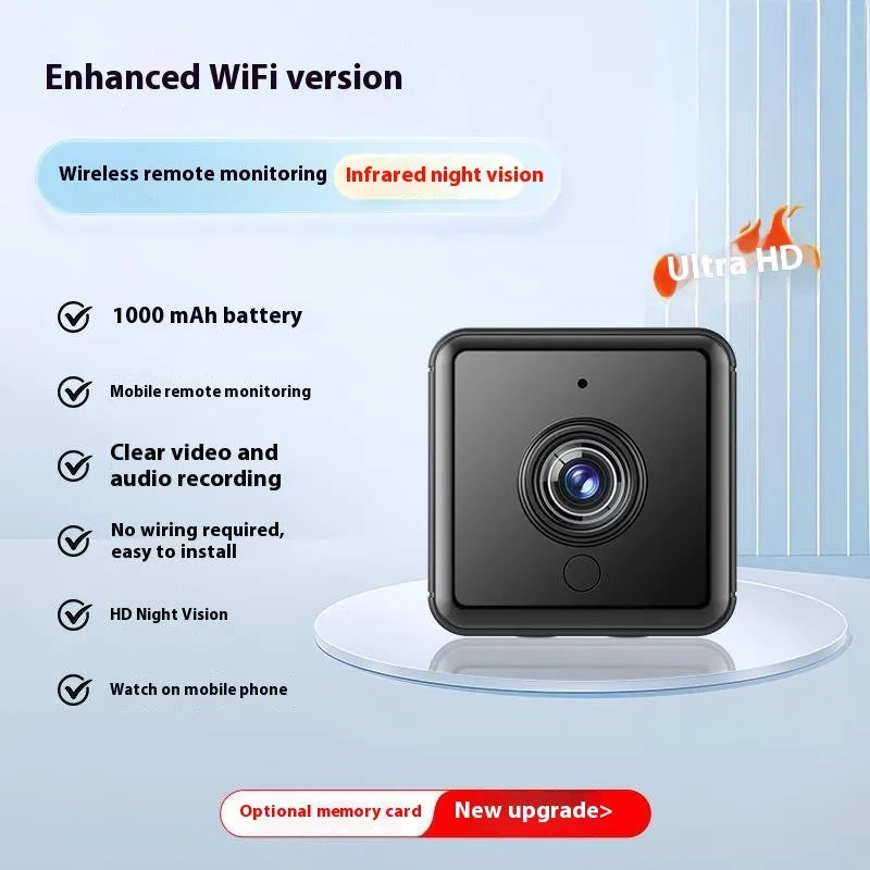 Black wireless security camera with 360-degree rotation on battery power