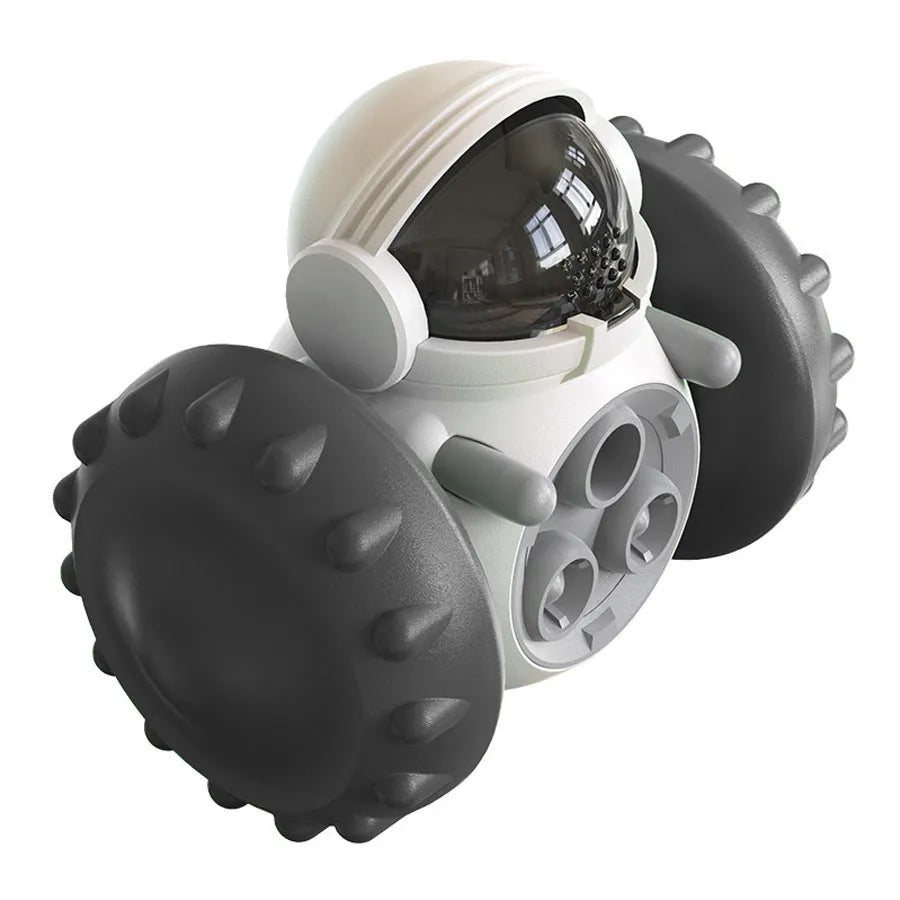 Pet tumbler food dispenser toy in robot design with slow feeding mechanism
