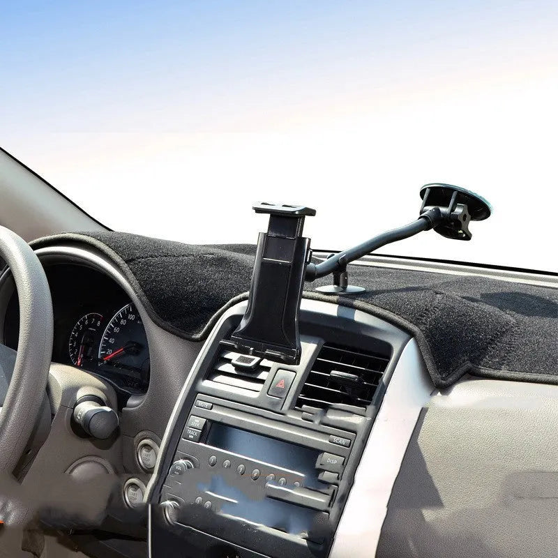 Black vehicle tablet holder with lifting bracket and long suction cup for 4-12 inch devices