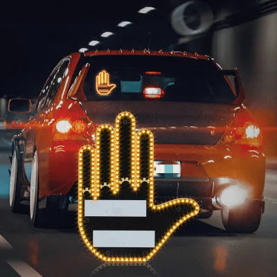 Black plastic LED gesture light for cars showing middle finger symbol with remote control