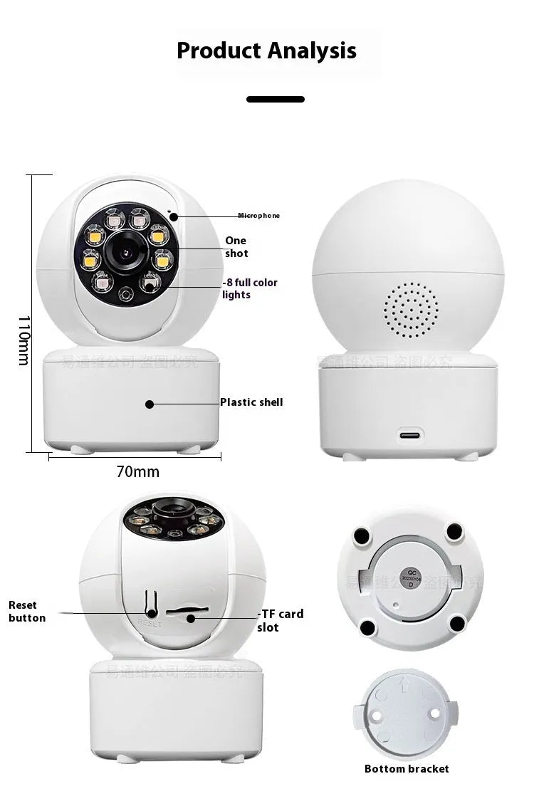 1080p Bluetooth indoor panorama camera with ceiling mount bracket and dual-light system