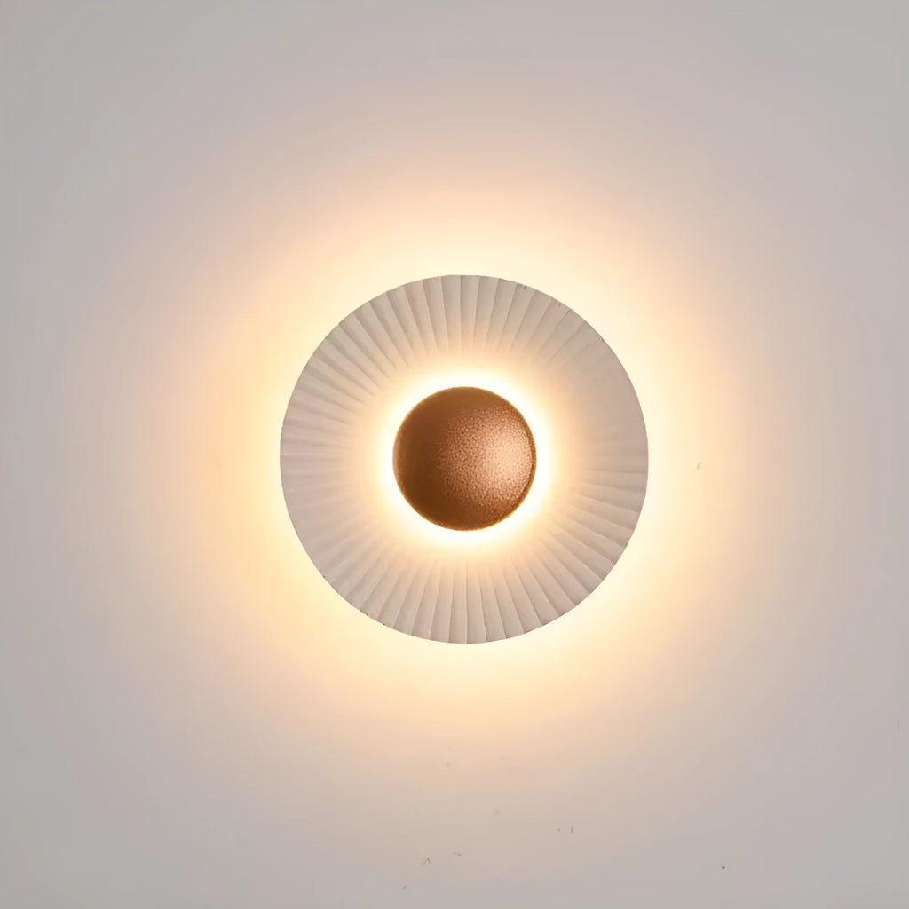 Round aluminium wall lamp with white and gold finish options for bedroom and living room lighting installation