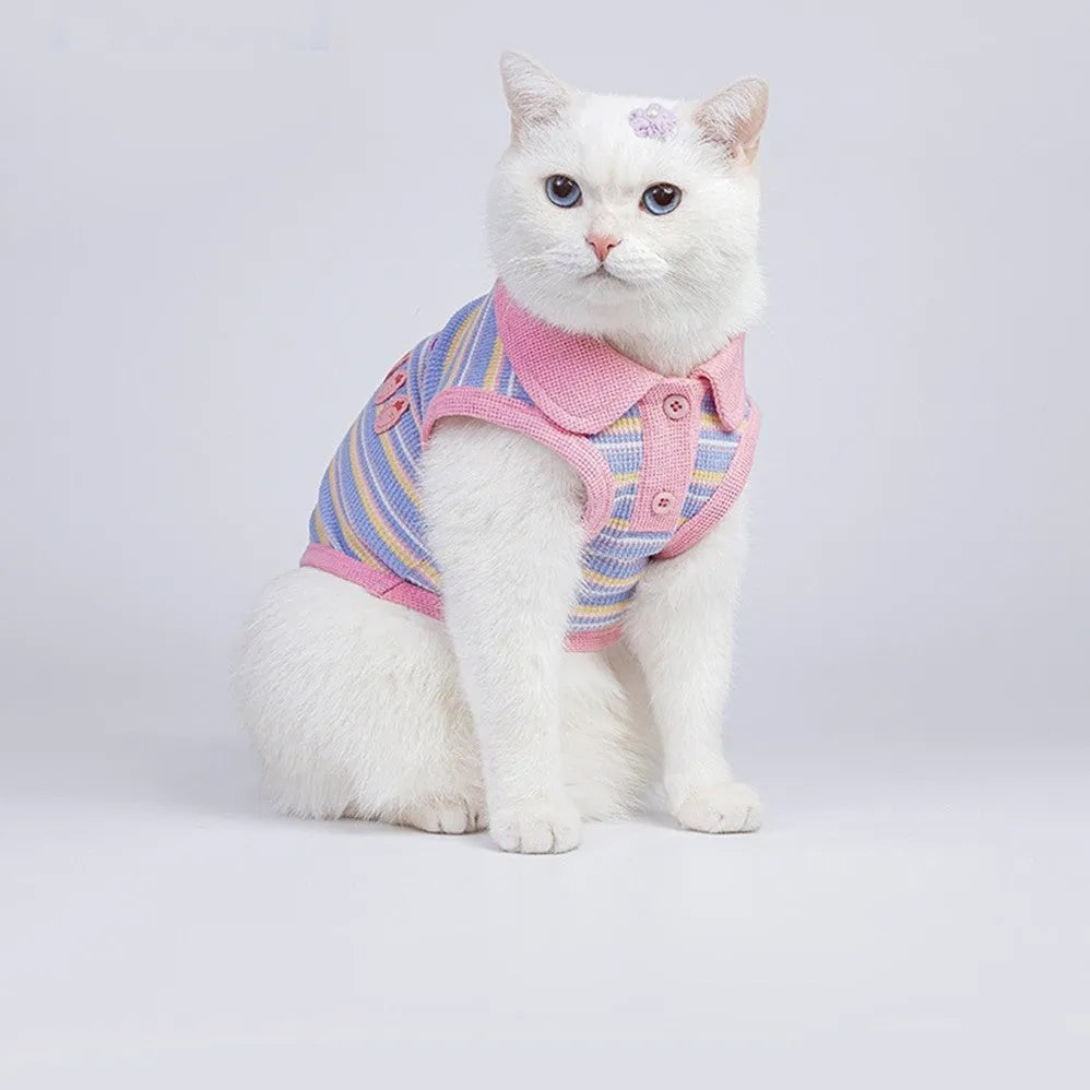 Pink purple fleece vest for a small dog or cat on a white background.
