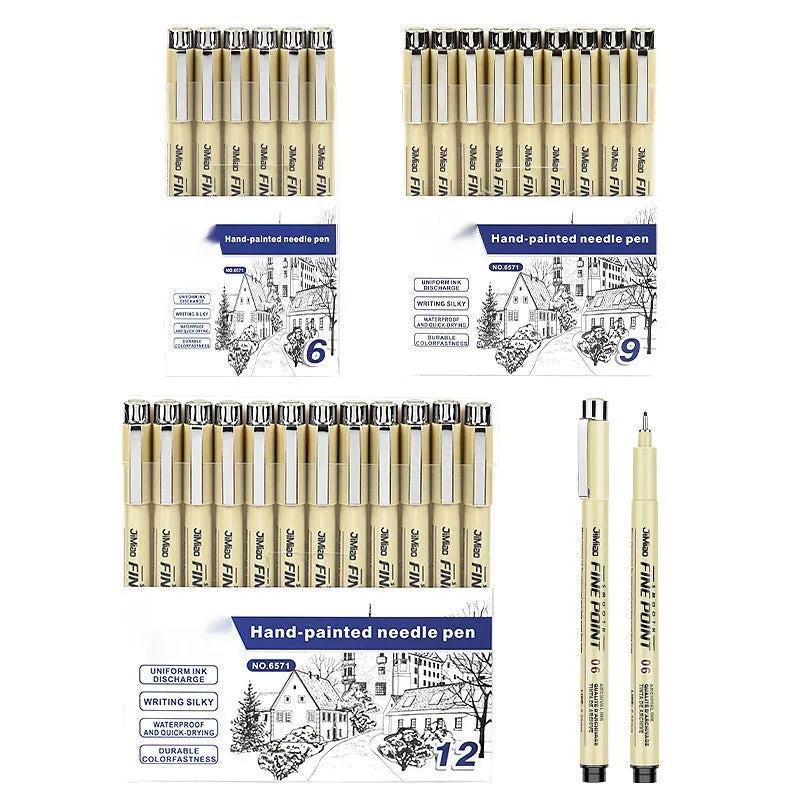 Waterproof needle drawing pen with syringe cartoon design, black ink and 133mm plastic body for sketching