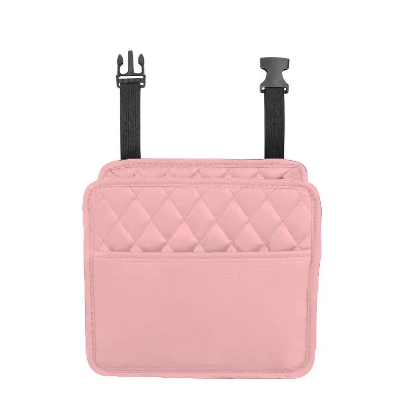 Black leather car hanging storage bag measuring 25cm square with 8cm depth