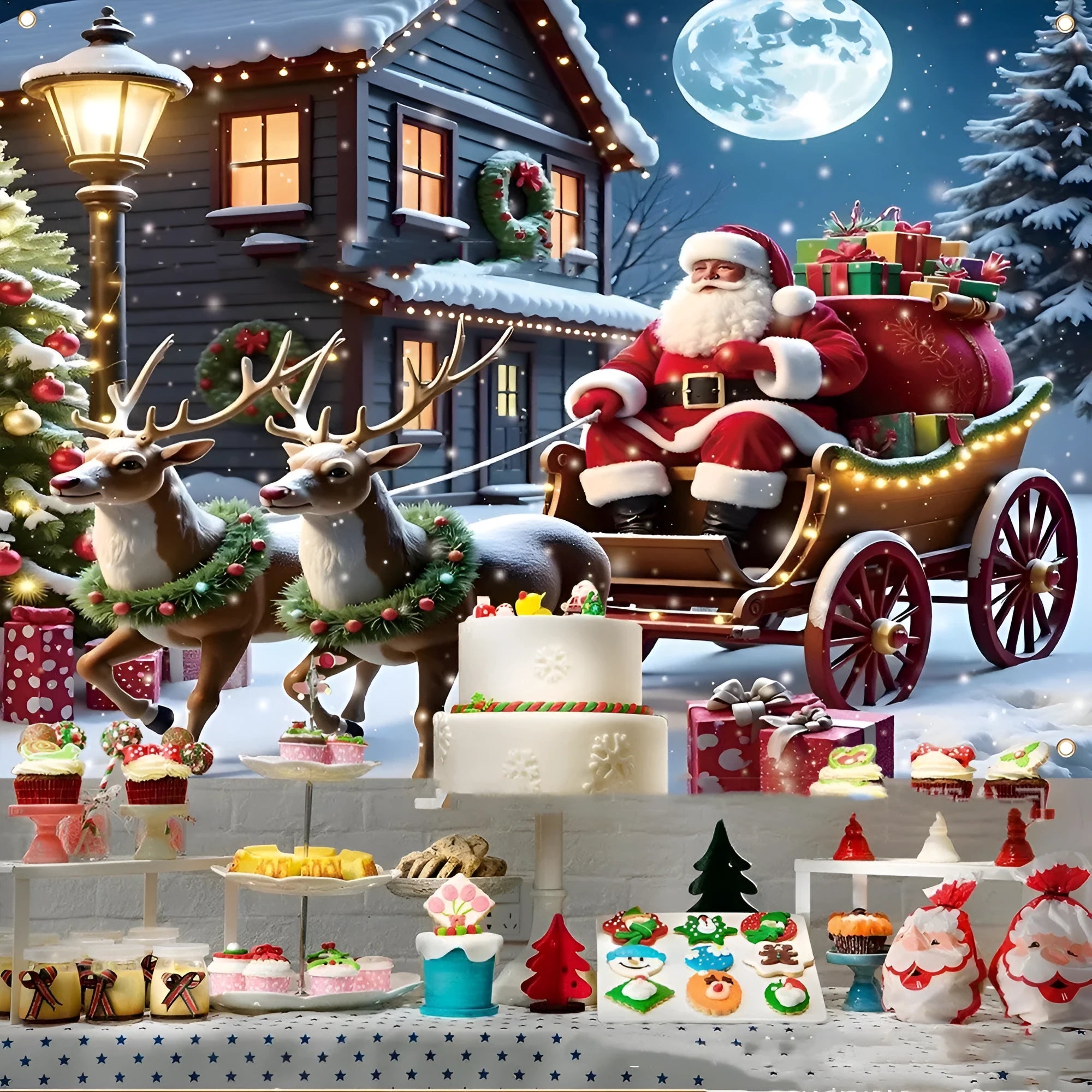 Santa Claus Christmas banner measuring 210 by 150 cm made from polyester fabric