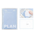 A5 PVC spiral notebook in blue or white with can store design for loose papers
