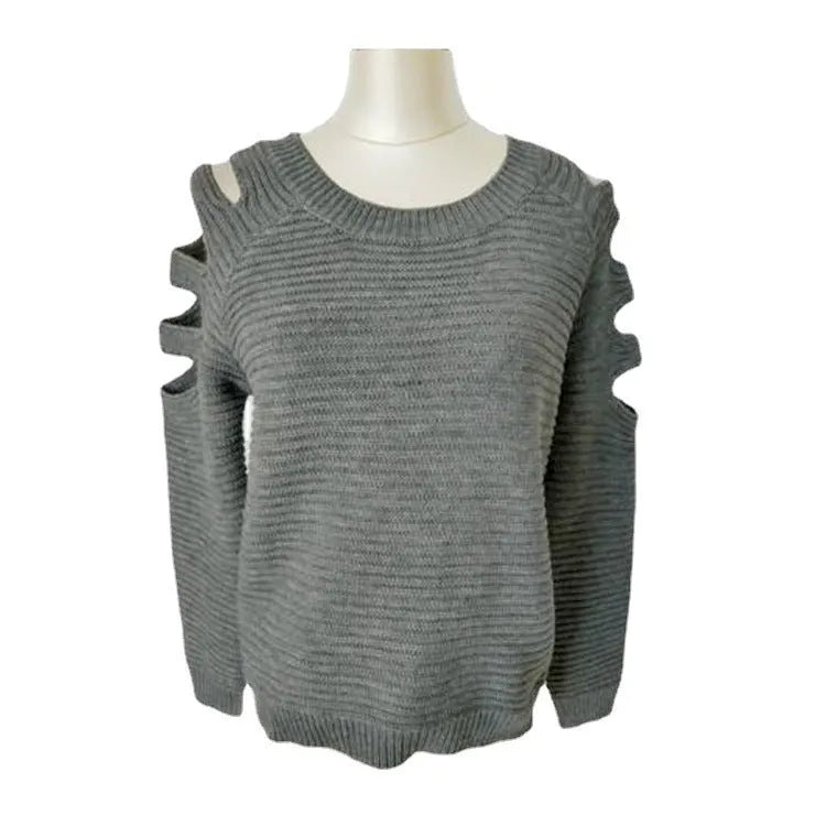 Women's white crocheted hollow-out pullover with long sleeves and textured pattern