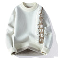 Men's loose fit knitted pullover with ribbed hemline in polyester and rabbit fur blend