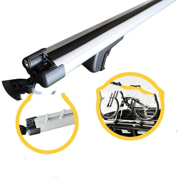 GM SUV alloy roof rack crossbar set showing adjustable length and mounting hardware.