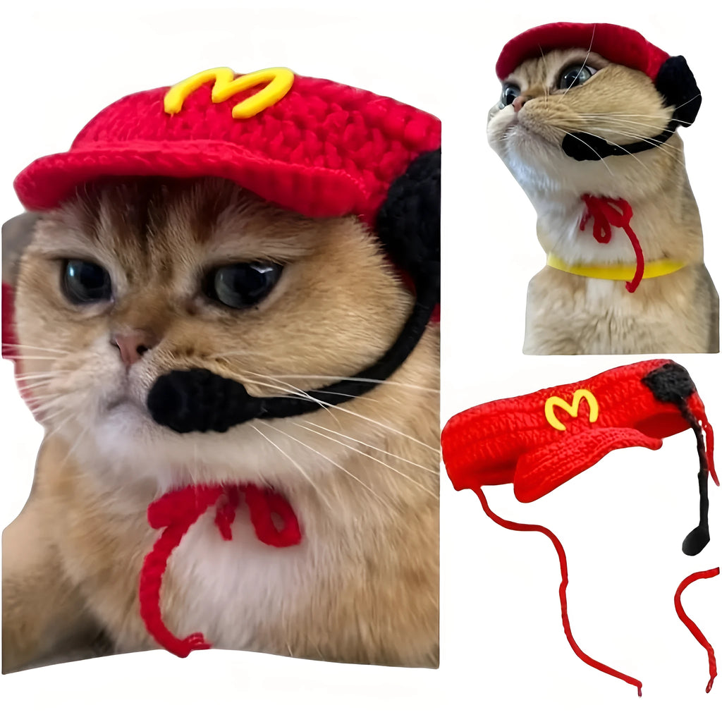 Handmade chef hat and cotton knitted sweater pet costume set for small to medium cats and dogs