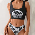Women's coconut print bikini swimsuit with lace-up front detail and matching t-pants