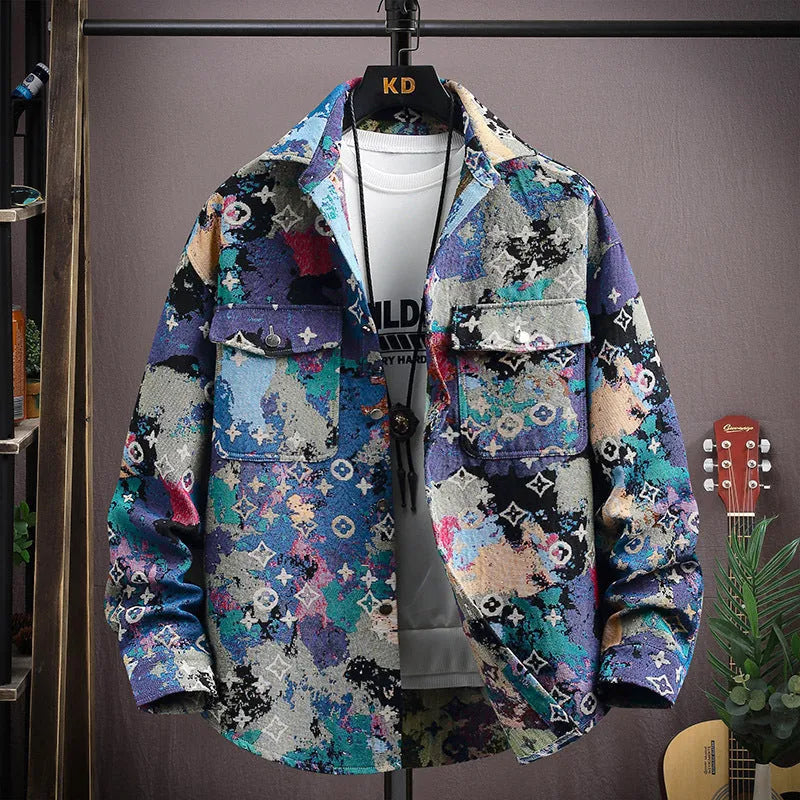 Casual lapel shirt coat in polyester fabric showing straight hem and long sleeve design