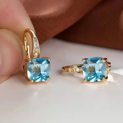 Square geometric ear clip earrings with quadrilateral angles and electroplated gold finish