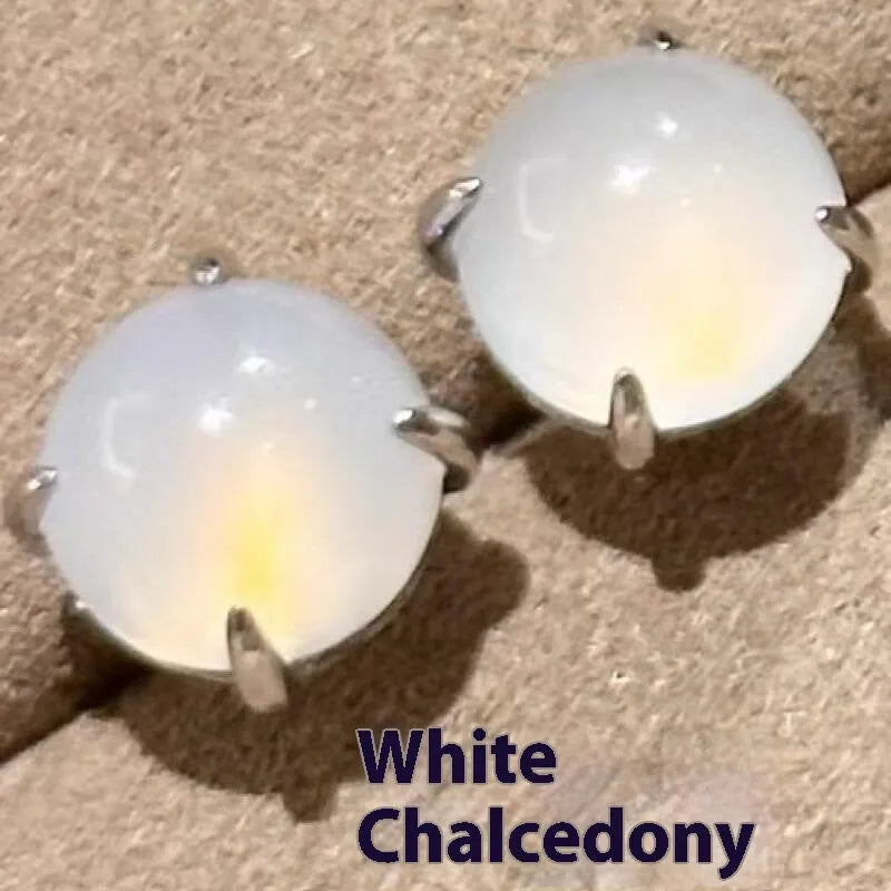 Chinese style chalcedony stud earrings in three colours with round egg surface design