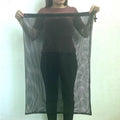 Black drawstring mesh storage bag for children's toys, shown in three sizes on a white background.