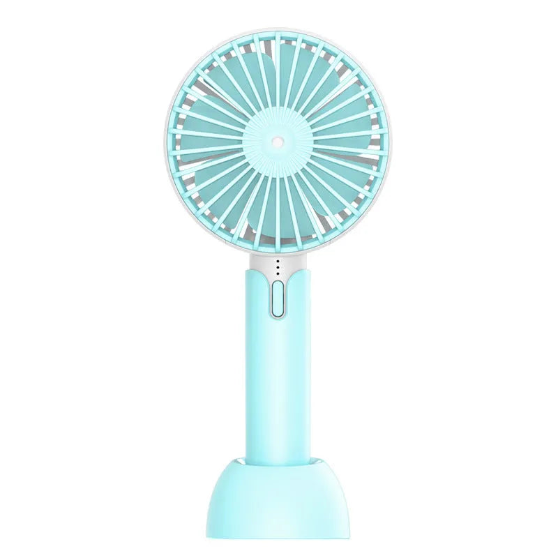 Blue portable USB desktop fan with three-speed control and figure-8 head oscillation