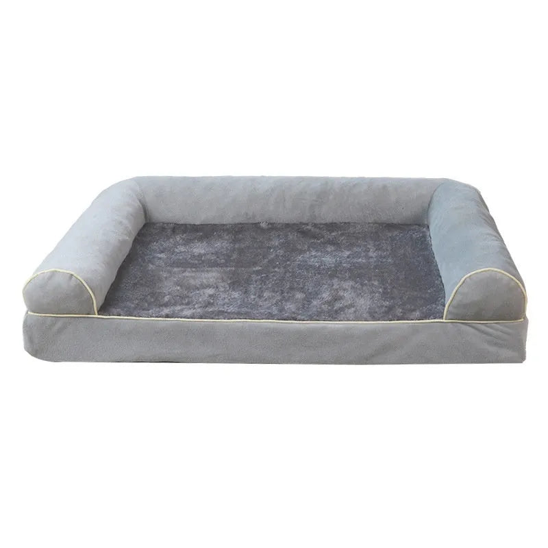 Square sponge dog bed with removable cloth cover shown in blue, size XL.