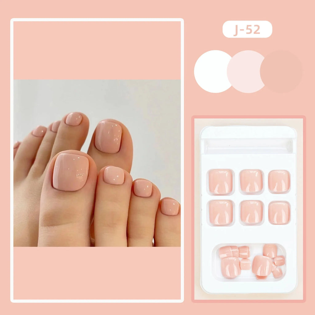 Finished plastic toe nail stickers in J-52 skin colour with adhesive glue for cosmetic application
