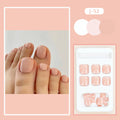 Finished plastic toe nail stickers in J-52 skin colour with adhesive glue for cosmetic application