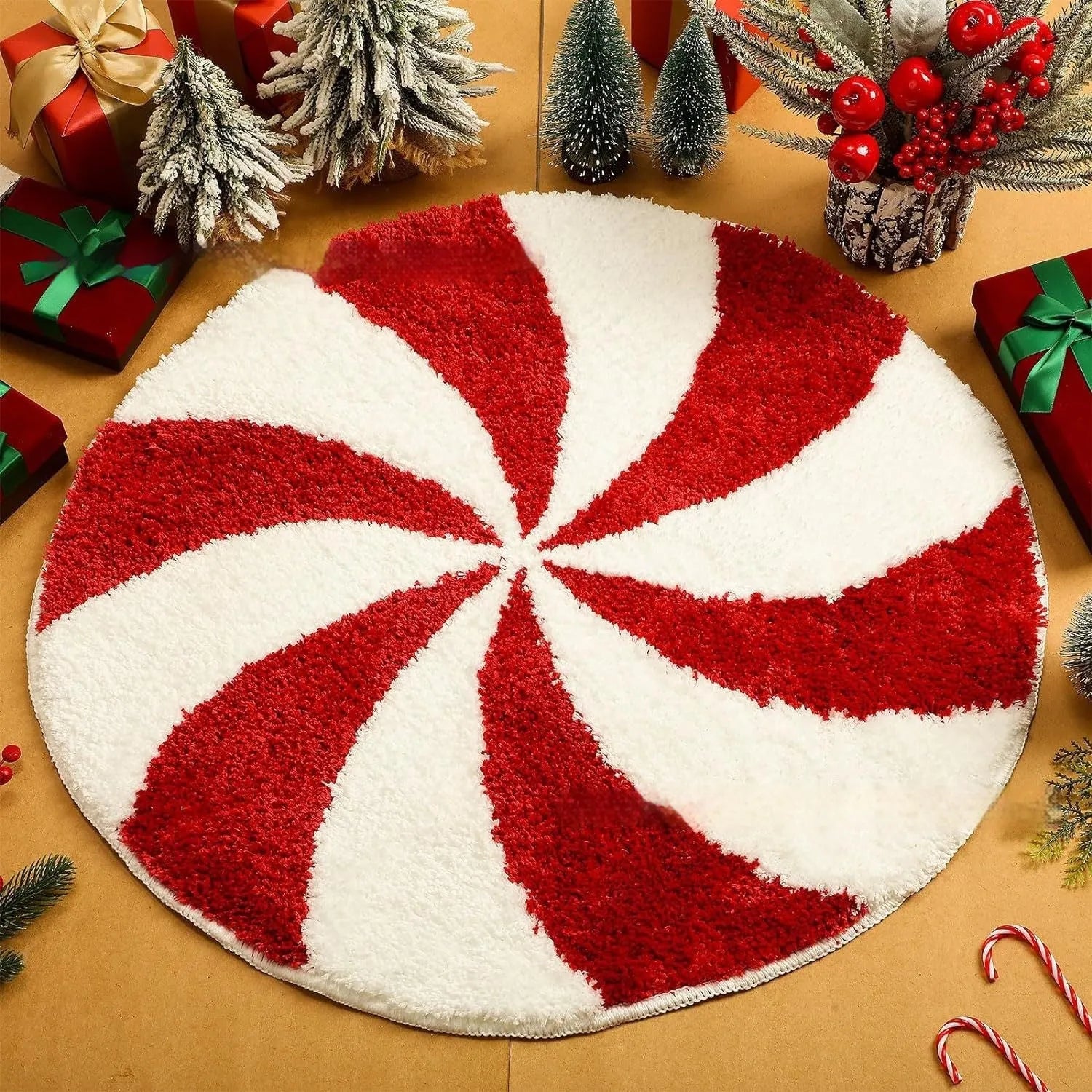 Christmas polyester carpet round pad in square festive rug design