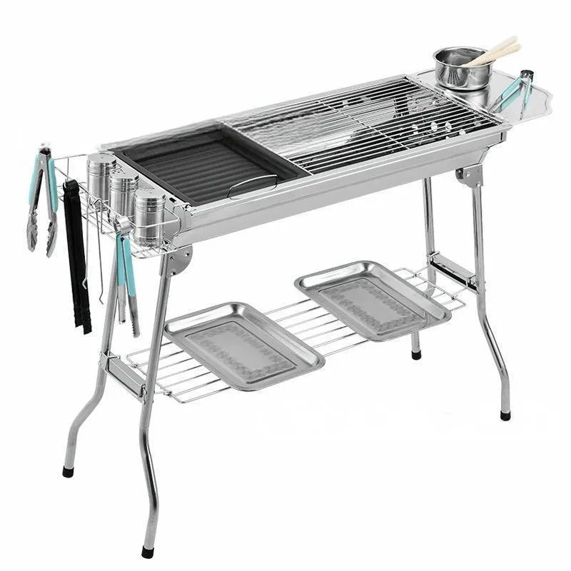 Stainless steel portable barbecue oven with flipping design and charcoal cooking grills