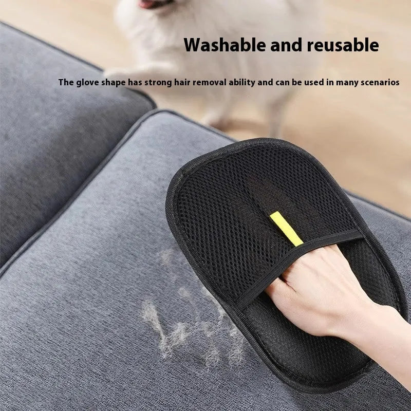Black pet hair remover glove mitt with silicone bristles for dog cat rabbit grooming measuring 24x16cm