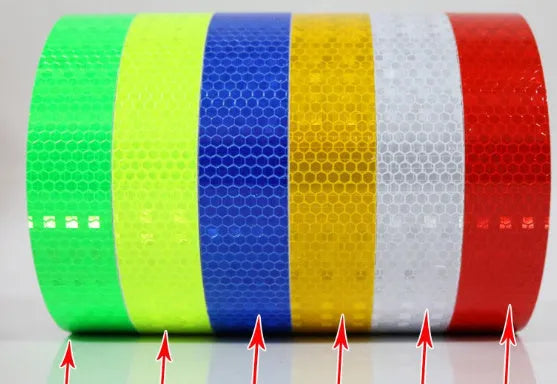 8 metre roll of 10mm reflective warning tape in grass green, orange, red, or white for motorcycle and car anti-collision marking