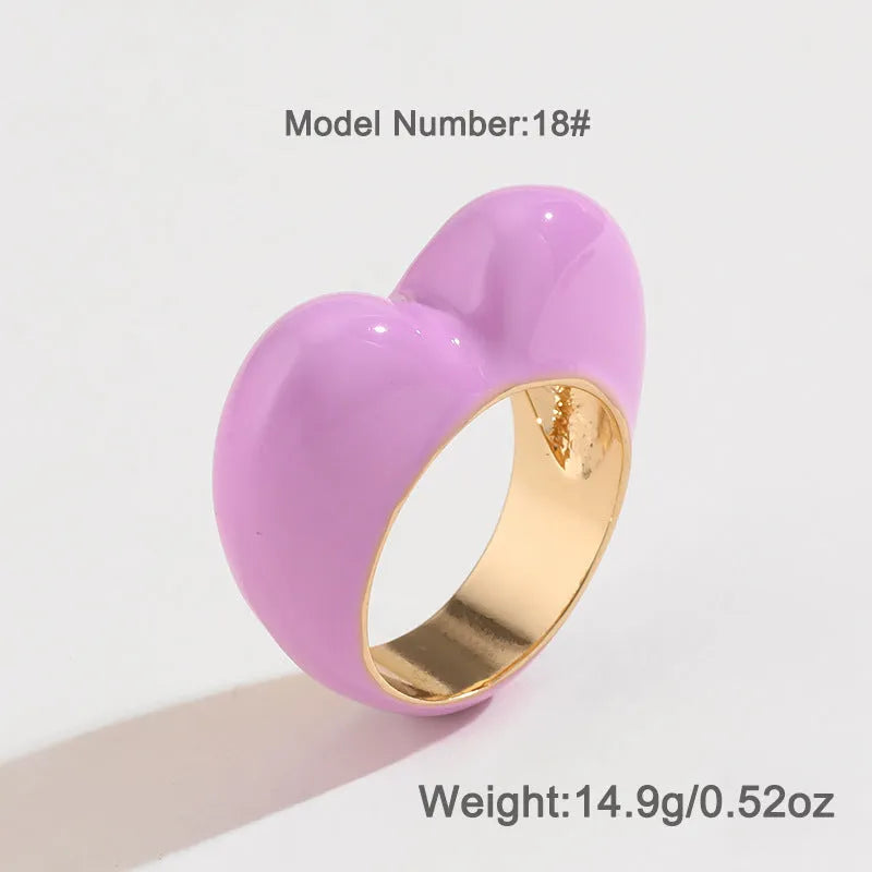 Three-dimensional heart-shaped enamel ring in zinc alloy with colourful detailing