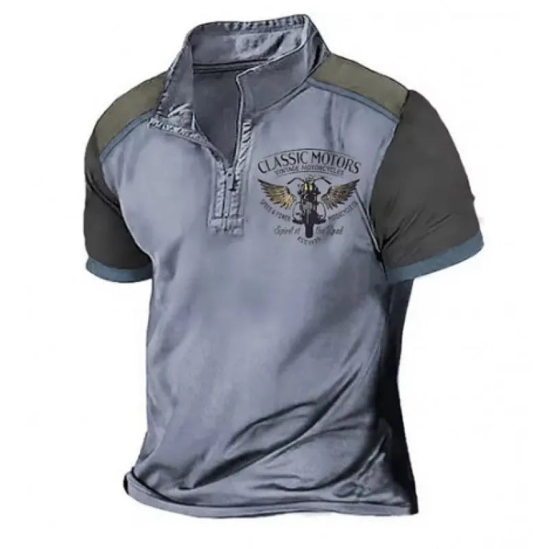 Men's solid colour golf polo shirt with a loose pullover fit and digital print.