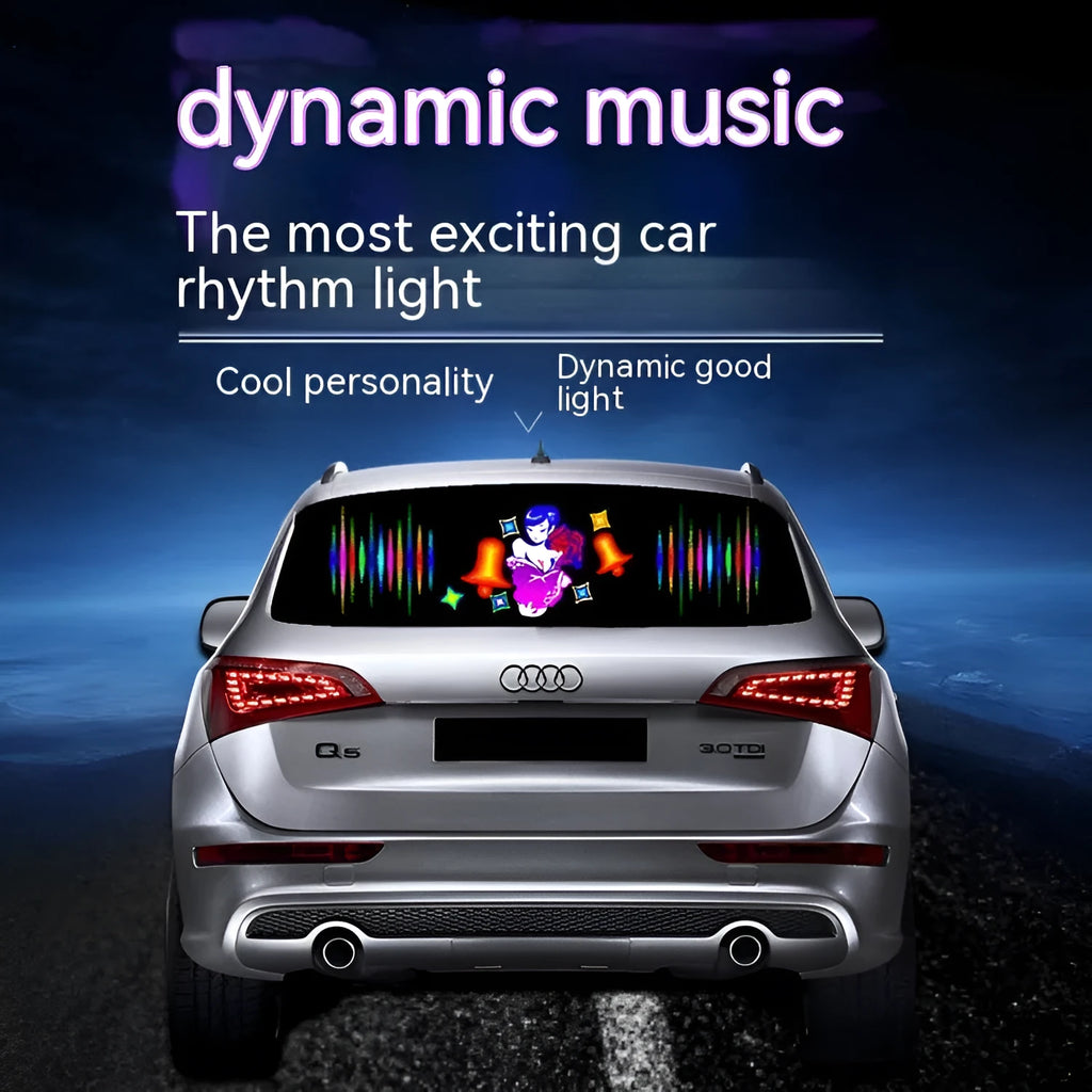 A 90cm by 25cm voice controlled electroluminescent car rhythm lamp displaying a themed neon light pattern.