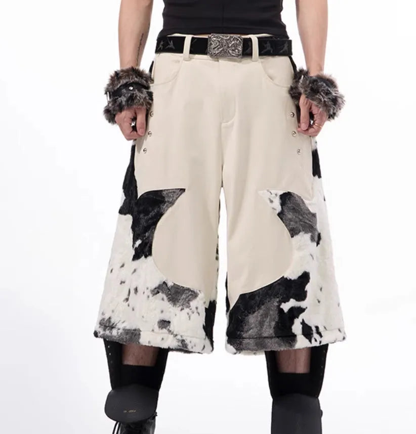 Women's cropped trousers in recycled milk fibre with animal print fur and personalised pattern options