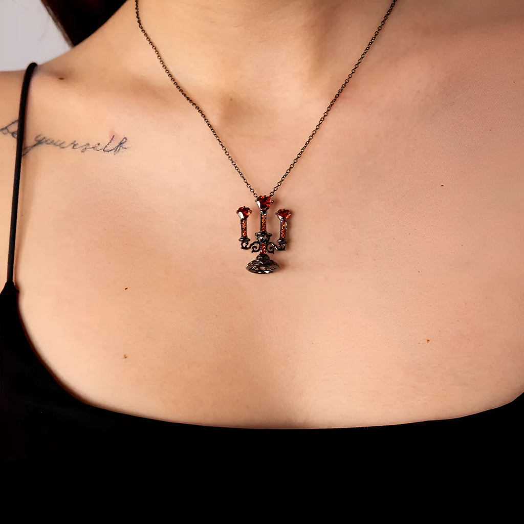 Women's retro candlestick clavicle chain necklace with gothic cross design in zinc alloy