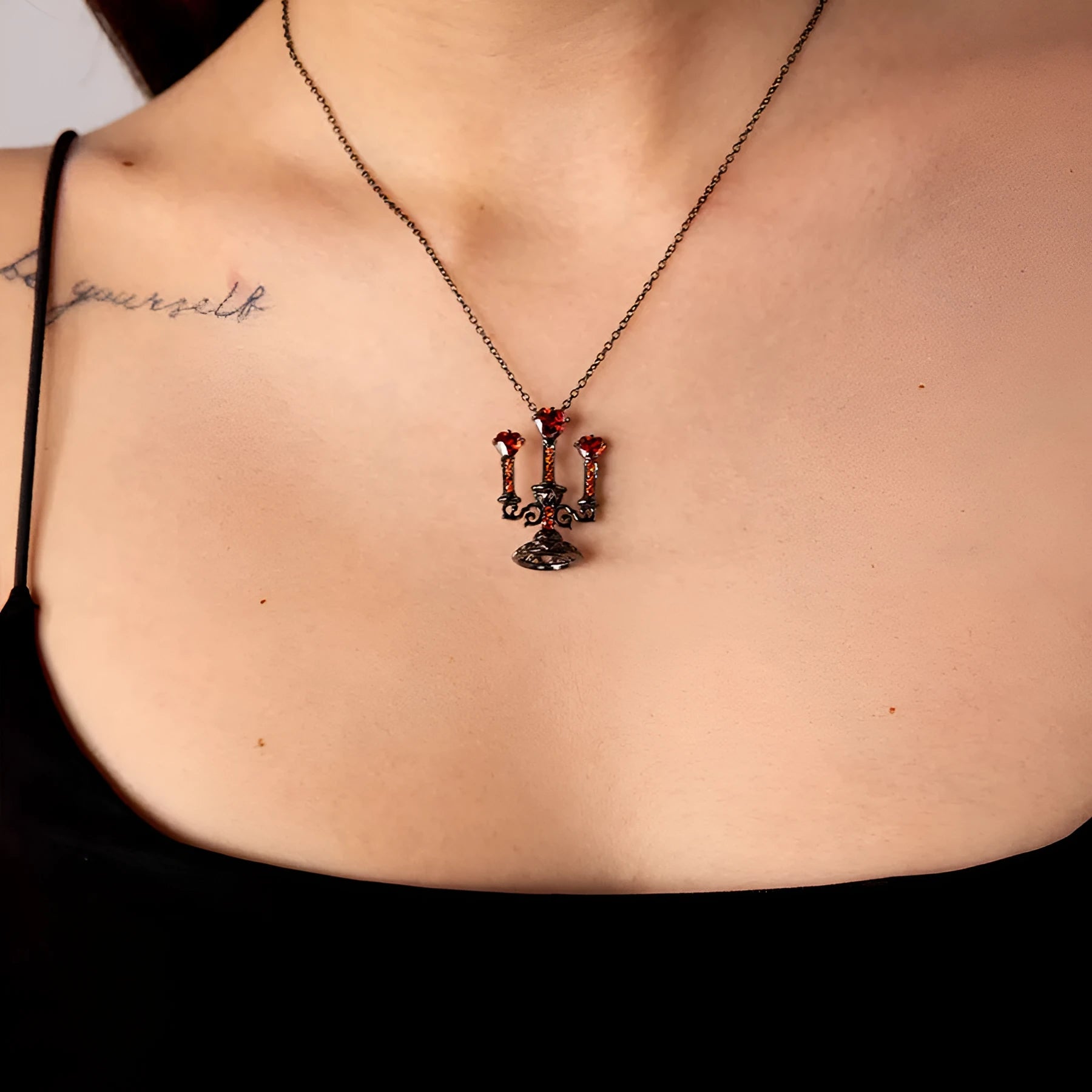 Women's retro candlestick clavicle chain necklace with gothic cross design in zinc alloy